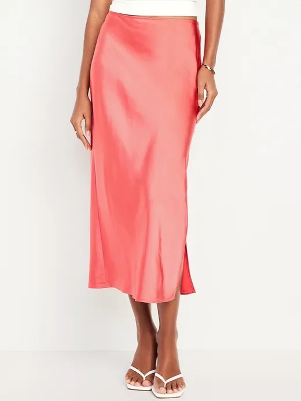 Old Navy Coral Satin Midi Slip Skirt